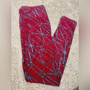 LuLaRoe OS Leggings NWOT Red and Blue Abstract
